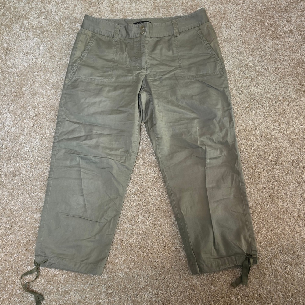 Talbots Crop Pants Olive Green Solid Cotton Blend Casual Petite 8P